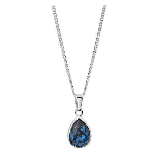 Lucardi Dames Ketting met blauwe kristal - Echt Zilver - Ketting - Cadeau -  42 cm -... | bol