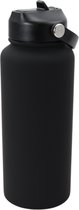 Thermos Drinkfles - Isolerende Waterfles met Draaibare Drinktuit - Houdt Koud Drinken Écht KOUD - Night Black - Drinkfles voor Volwassenen met Handvat - 1 liter inhoud - Zwart