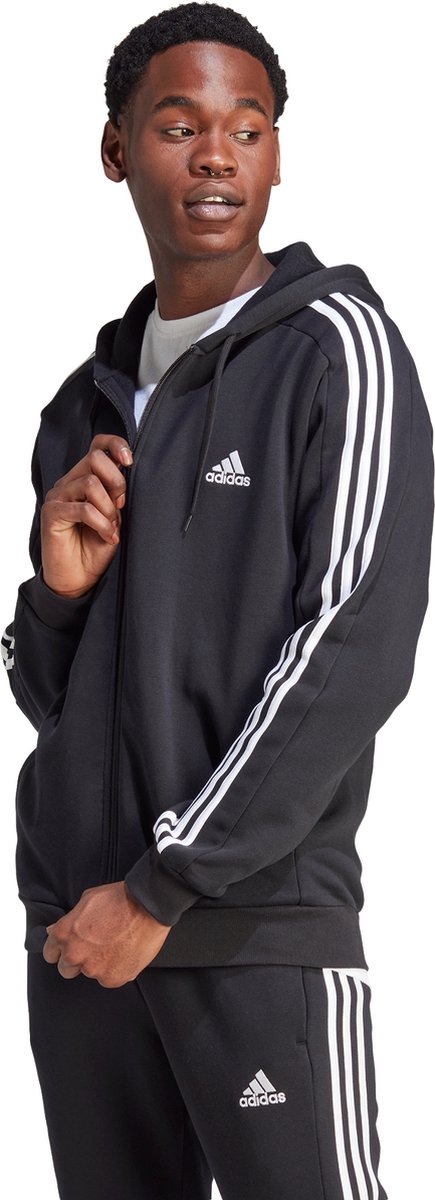adidas Sportswear Essentials Fleece 3-Stripes Ritshoodie Heren – S Zwart