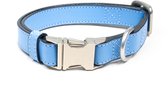 Luxe Halsband voor Honden - Echt Leer / Leder Reflecterend Verstelbaar 29 Cm-42 Cm x 2,5 Cm-Blauw