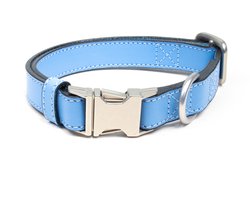 Luxe Halsband voor Honden - Echt Leer / Leder Reflecterend Verstelbaar 29 Cm-42 Cm x 2,5 Cm-Blauw