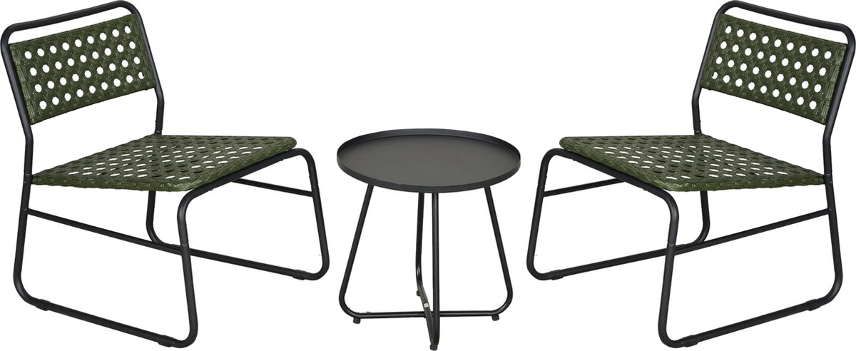 Bistroset Brienza tuintafel met 2 tuinstoelen zwart en groen casa.pro