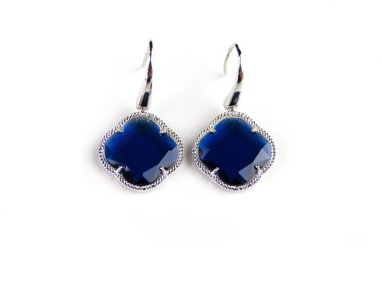 Zilveren oorringen oorbellen model Fiori klaver donker blauw
