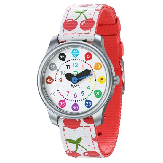 Twistiti - Montres éducatives pour enfants pour Garçons et Filles, avec des chiffres éducatifs sur le cadran. Résistant à l'eau jusqu'à 50 mètres, Convient aux Enfants à partir de 6 ans - Numbers Cherry Band