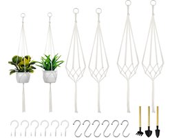 6 Stuks Macrame Plantenhangers - Boho Handgeweven Katoen Han