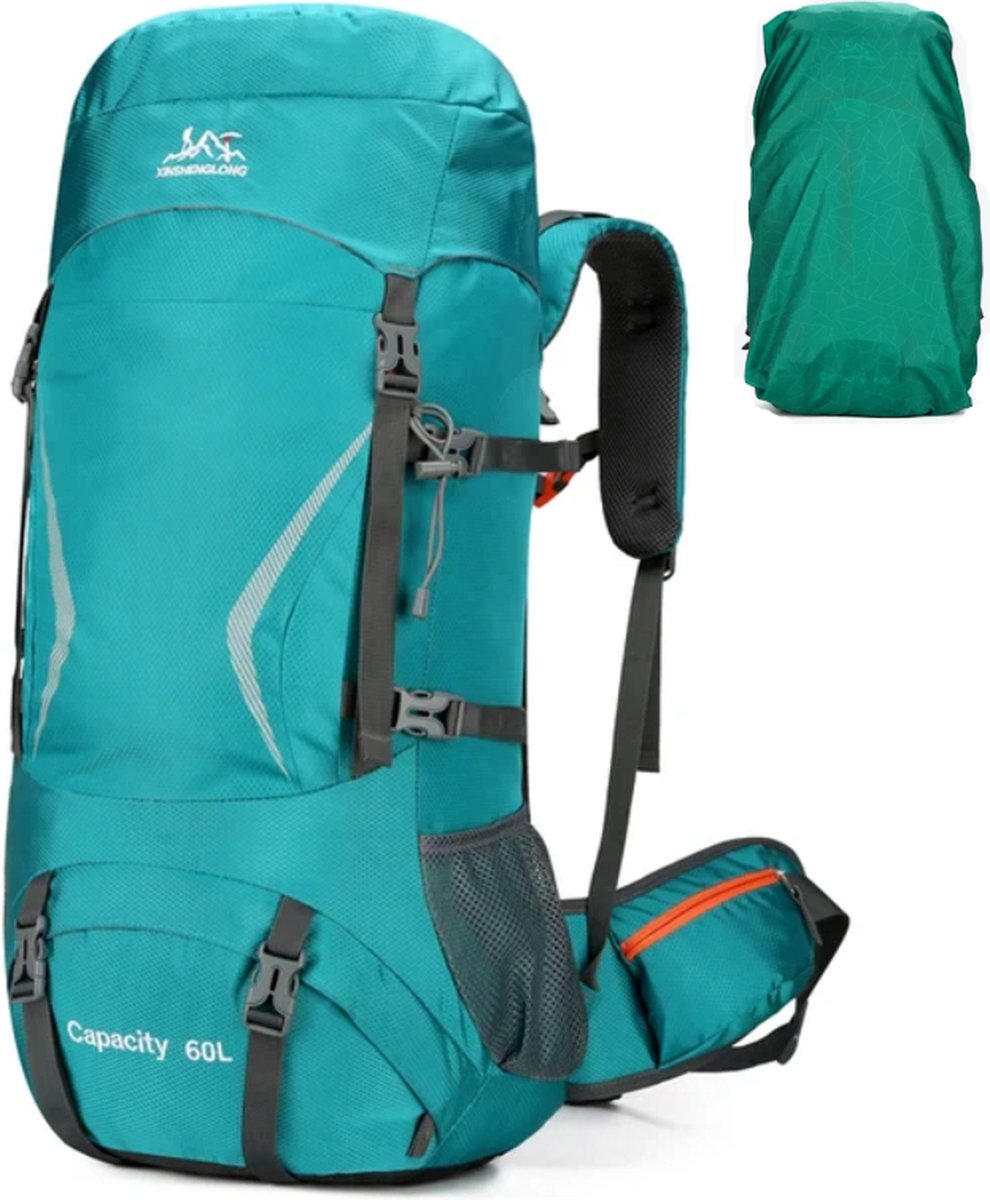 Avoir Avoir®- Hiking Backpack 60L -Groen-Backpacks-Groot Capaciteitsontwerp - Waterdicht Nylon - 35x23x72cm - Ingebouwd Drinksysteem - Molle-systeem - Reflecterende Strips - Inclusief Regenhoes- Rugzak - Bol.com