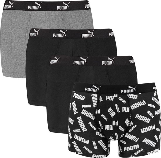 PUMA 4P boxers basic logo zwart & grijs - M