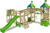 FATMOOSE avec balançoire et toboggan vert pomme, portique en bois avec bac à sable et échelle d'escalade pour enfants