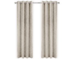 Gordijnen Beige Velvet Kant en klaar 290x270cm - Kant en klare gordijnen met ringen Velours - Fluwelen Verduisterende gordijnen