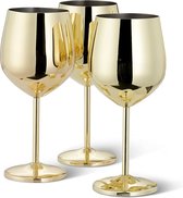 Luxe Wijnglazen set - Goud - RVS - Set van 3 stuks - 500 ml