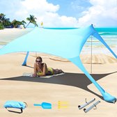 tente de plage pop-up 2x2,1 m UPF 50 parasol en lycra extérieur anti-vent avec poteaux de stabilité arrière-cour avec couverture de plage bleu