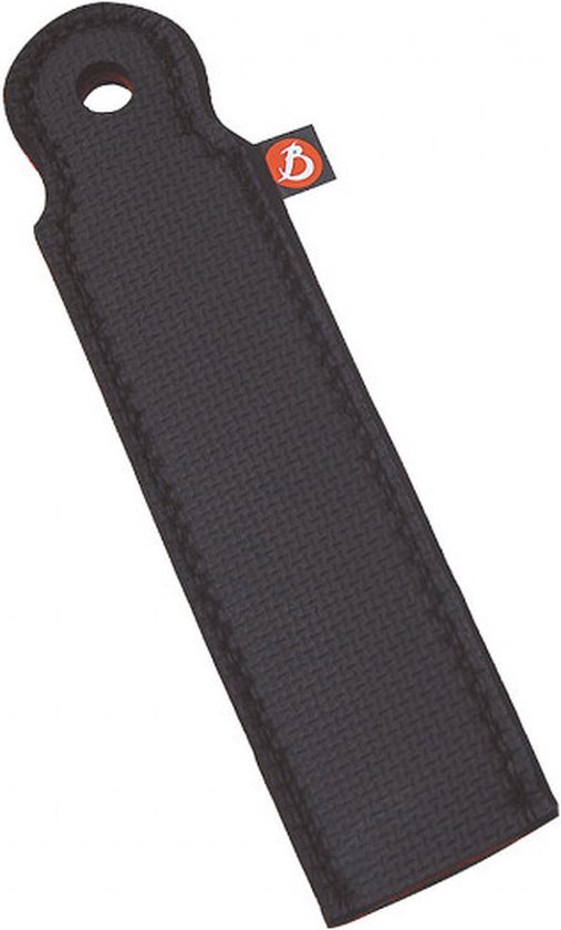 Zwarte neopreen panhandgreep sleeve met rode bies en antislip textuur, met oranje de Buyer logo.