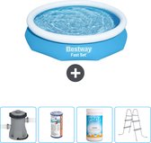 Bestway Rond Opblaasbaar Fast Set Zwembad - 305 x 66 cm - Blauw - Inclusief Pomp Filter - Chloor - Ladder