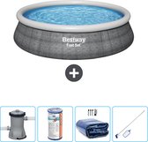 Bestway Rond Opblaasbaar Fast Set Zwembad - Rotanprint - 457 x 84 cm - Inclusief Pomp Filter - Solarzeil - Schoonmaakset