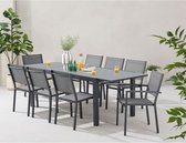 Tuineetset: Uitschuifbare tafel 120-180 cm + 2 fauteuils + 6 stoelen - Grijs