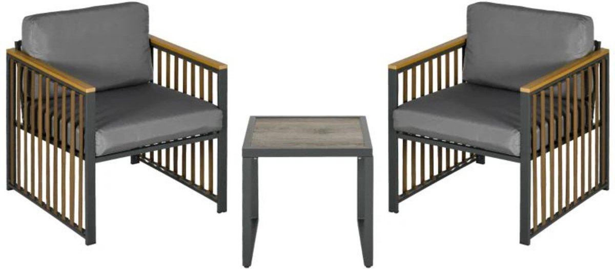 Balkonset 2 personen - Tuinset - Bistroset - Zwart - 3 delig - Met kussens - Tuintafel en 2 stoelen - 2 personen - Gecoat staal - Onderhoudsvrij staal