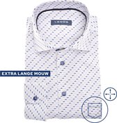 Ledub modern fit overhemd - mouwlengte 72 cm - popeline - donkerblauw dessin - Strijkvriendelijk - Boordmaat: 40