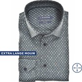 Ledub modern fit overhemd - mouwlengte 72 cm - popeline - donkergroen dessin - Strijkvriendelijk - Boordmaat: 38