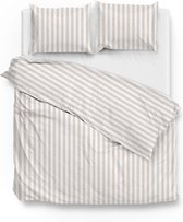 Luxe katoen dekbedovertrek Linnenlook Stripes zand - tweepersoons (200x200/220) - zacht en ademend - fijn geweven - tijdloze en moderne uitstraling