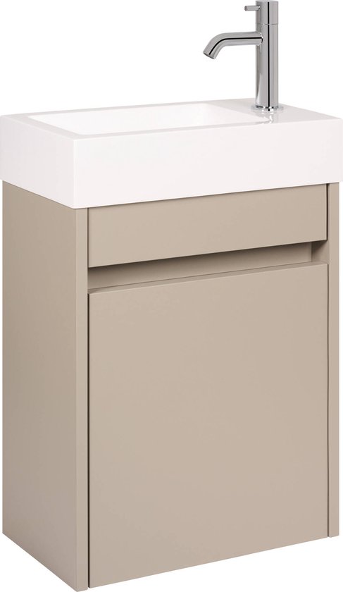 Saqu Florence Toiletmeubel - 40,5x22x59 cm - Voorgemonteerd - in Mat Grijs met Fontein Rechts - Fonteinmeubel - WC Kastje - WC Meubel