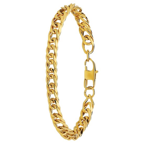Lucardi Kinder Stalen goldplated armband met gourmetschakel - Armband - Staal - Goud - 16 cm