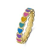 Lucardi Kinder Zilveren goldplated ring gekleurde emaille hartjes - Ring - 925 Zilver - Goudkleurig - 15 / 47 mm