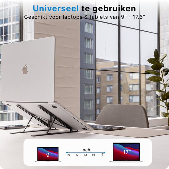 Voomy Office Laptop Standaard Verstelbaar - Ergonomische Stand - Aluminium - Zwart