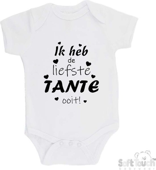 Barboteuse 100 % coton « J'ai la TANTE la plus douce de tous les temps ! » Unisexe Katoen Wit/noir 62/ 68