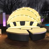 Elfida - Îlot lounge en polyrotin - 180 cm - Avec éclairage LED Solar - Coussins inclus - Résistant aux UV - Zwart