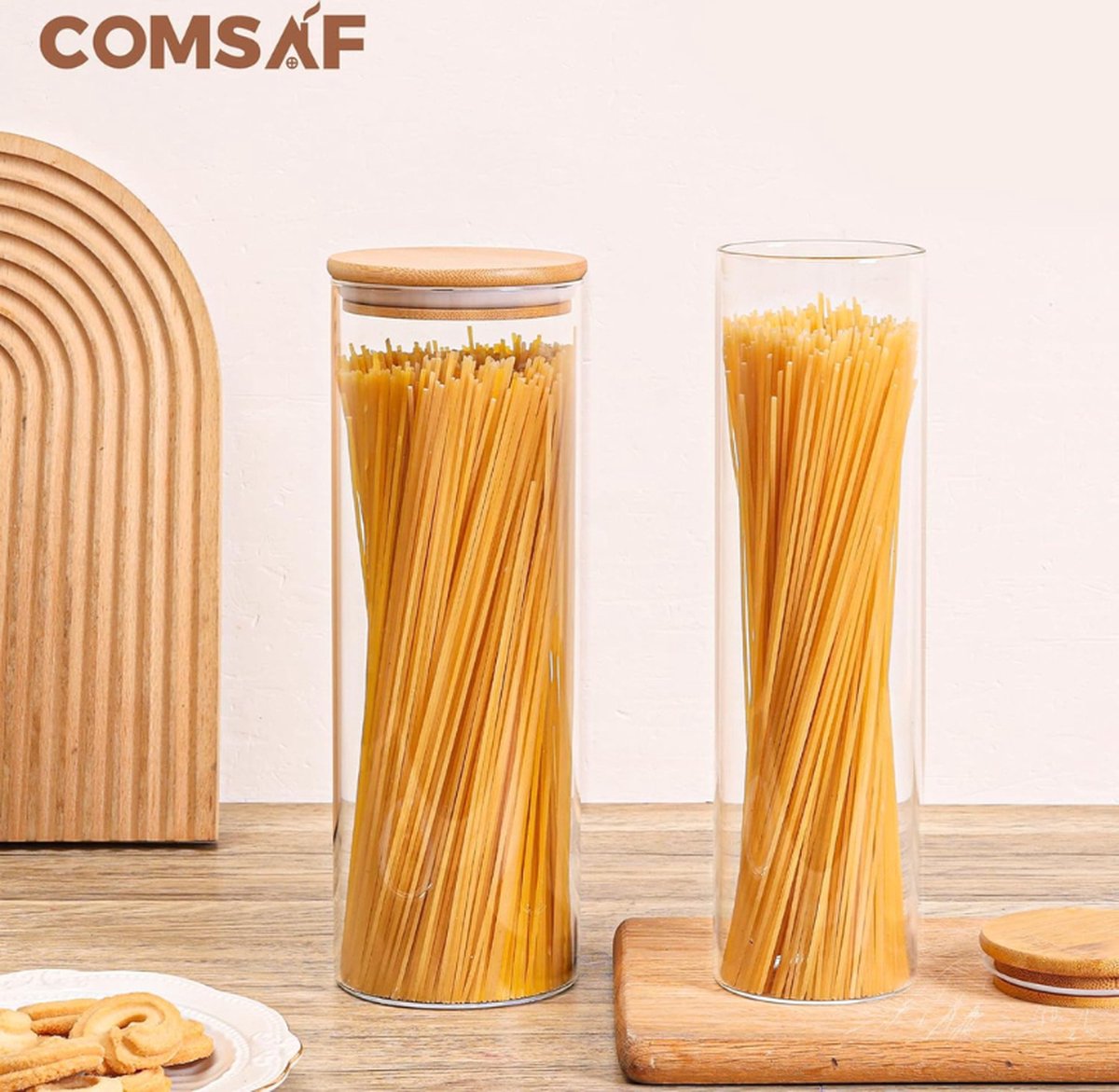 Voorraadpotten Glas met Deksel - Luchtdicht - Bambus deksel - Set van 3 Bewaar je voedsel, pasta en poeder op een stijlvolle en luchtdichte manier met deze glazen voorraadpotten. Met bamboe deksels en siliconen afdichtringen. — cadeau in Wonen & Interieur - foto 4