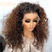 Ideal Store® Lace wig -Zachte pruiken-Lace maten 13*5*1-Blonde Bruine Krullende - 180 Dichtheid - Kant Voorkant - Pruik - Hittebestendig- Babyhaar - Pretokkel - Lijmloos - 24 inch-Human hair