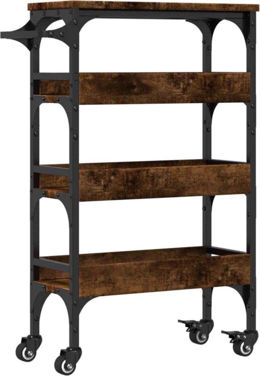 vidaXL Keukentrolley 53x20x76 cm bewerkt hout gerookt eikenkleurig