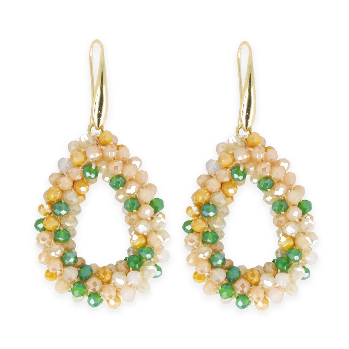 Lajetti - Druppel Oorbel Groen Goud Beige Dames - Beads Earring Wedding