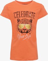 TwoDay meisjes T-shirt met tijgerkop oranje - Maat 170