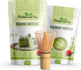 Matcha and Tea - Set Culinaire & Baking Matcha Thee + Matcha Whisk/Klopper - 2x 100 Gram Thee Poeder - Japanse Groene Thee - Handgeplukte Matcha