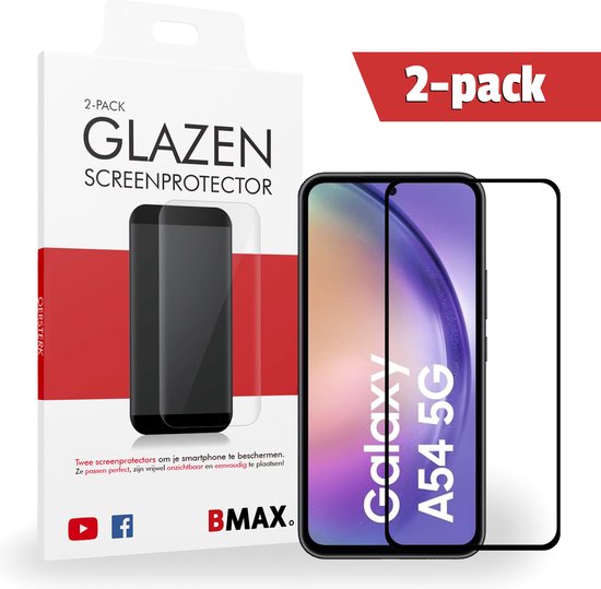 2-pack BMAX Screenprotectors geschikt voor Samsung Galaxy A54 5G - Van gehard glas - Samsung screenprotectors - Telefoonaccessoires - Telefonie & Accessoires - Beschermglas - Glazen screenprotectors