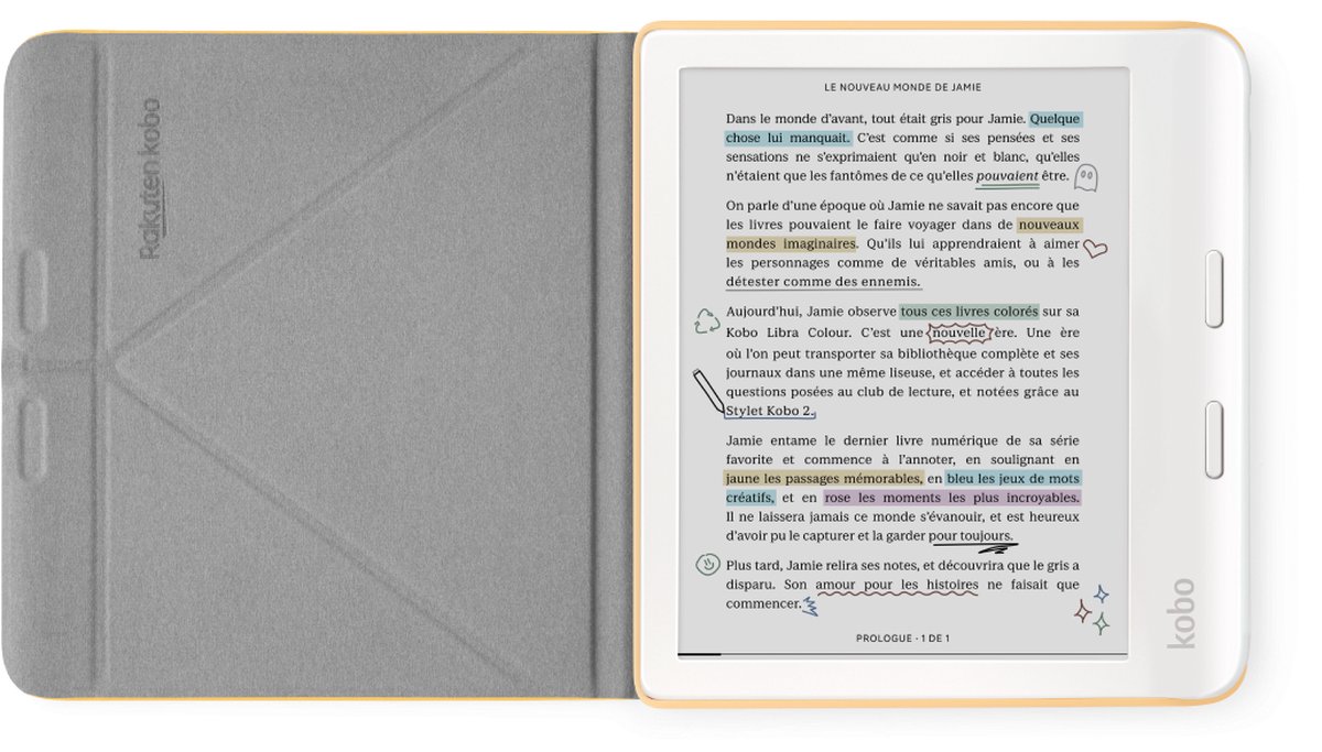 Kobo Libra Colour Hoes voor eReader - SleepCover - Geel - Ingebouwde standaard – foto 2