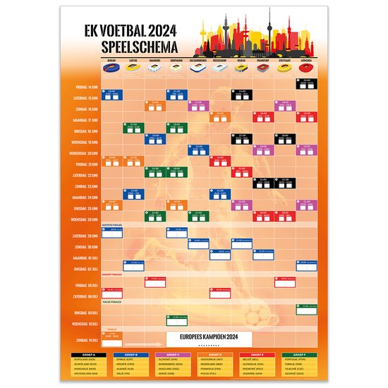 Speelschema Poster EK voetbal 2024 50 x 70 cm Oranje bol