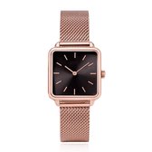 LGT JWLS Montre Femme 'Square' - Bracelet Maille Couleur Or Rose, Mouvement Zwart , Boîtier Couleur Or Rose