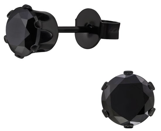 CS Joy - ronde oorbellen - Chirurgisch staal - 6 mm oorknoppen - zwart met zwarte zirkonia - ip/pvd black plated