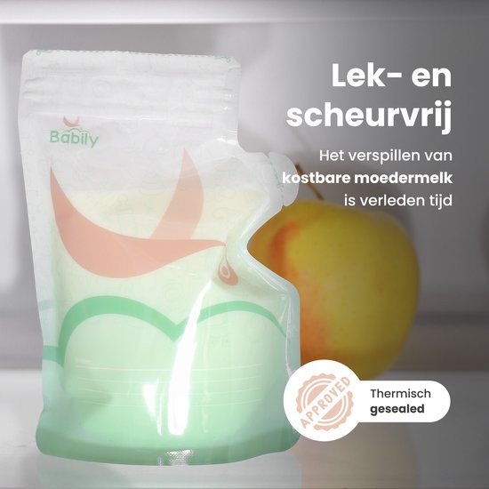 Babily Moedermelk Bewaarzakjes - 120 stuks - Borstvoeding zakjes - Melkzakjes - 240 ml - Met dubbele sluiting en schenktuit van Babily — afbeelding 3