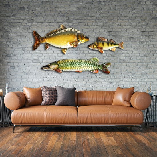 Eurocatch Glass Art - Muurdecoratie Spiegel karper 80cm - 3-D Metaal en Glas Kunst - Cadeau Idee - Mancave - Karper Beeld - Vaderdag Cadeau van Eurocatch — afbeelding 5