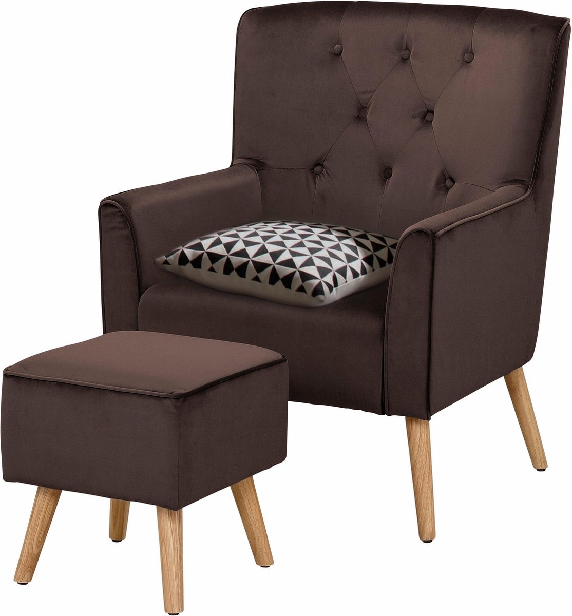 Notio Living Michigan-Fauteuil & Kruk - Bruin Velours