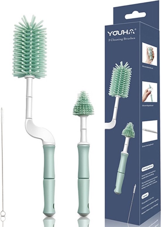 Youha® flessenborstels - Schoonmaakborstels - 3 stuks - Siliconen materiaal - Borstel voor fopspeen, buisjes, slangen en flesjes - Makkelijk schoonmaken - Spenen - Flessenreinigen - Kleur: Groen/blauw van Youha — afbeelding 5