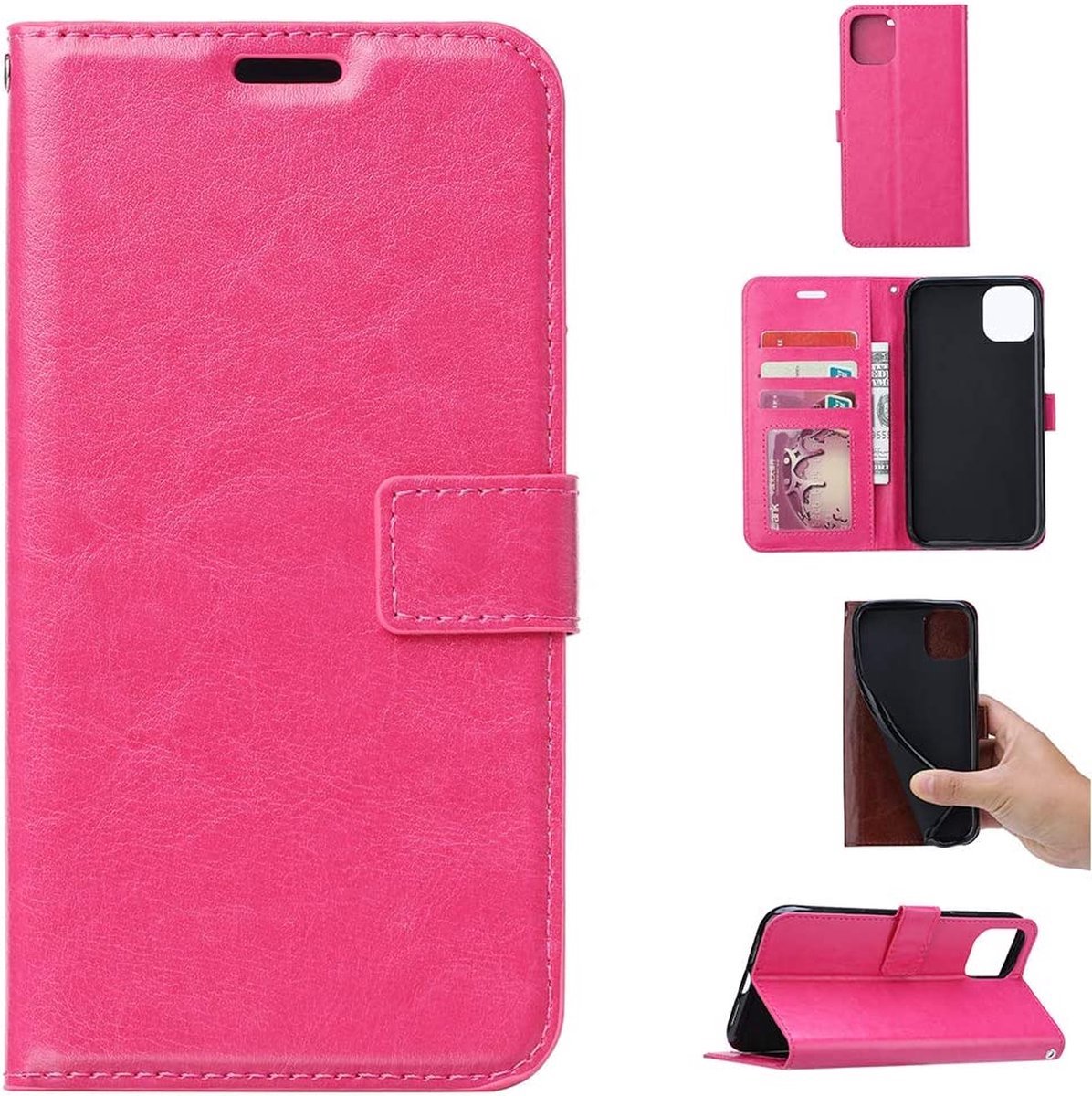 Bookcase Geschikt voor: iPhone 12 Pro - Roze - portemonnee hoesje
