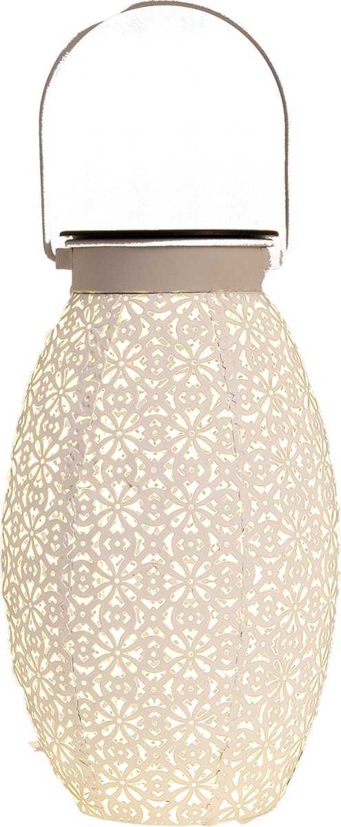 Anna's Collection Solar lantaarn - voor buiten - D13 x H24 cm - wit - metaal - tafellamp