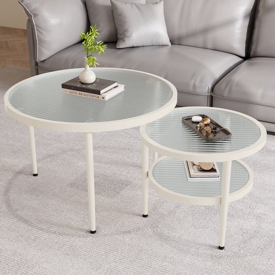 2-in-1 Ronde Glazen Salontafel Set – Goud 2-in-1 Ronde Glazen Salontafel Set – Goud