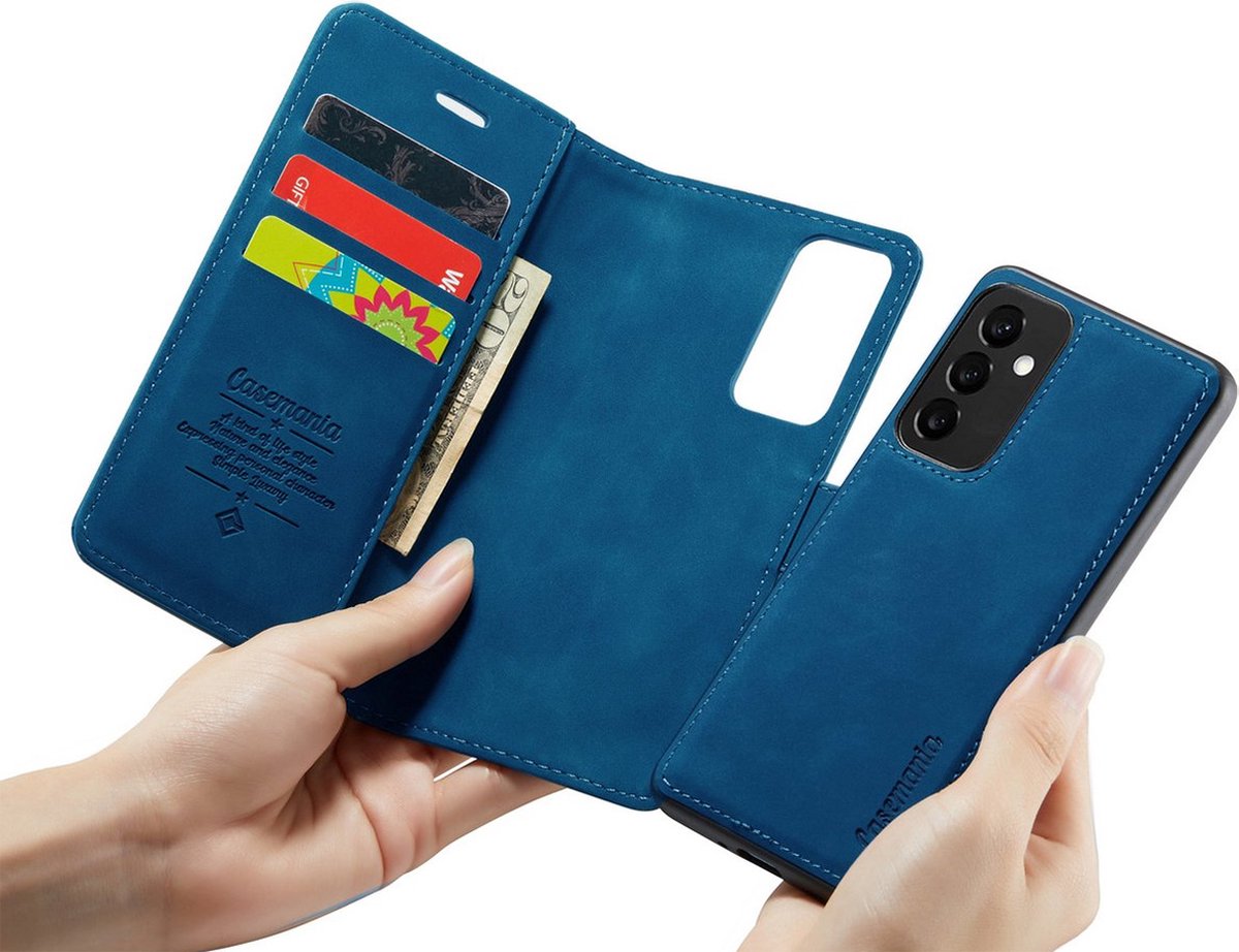 CaseMania Bookcase hoesje geschikt voor Samsung Galaxy A55 - Effen Donkerblauw - Kunstleer - 2-in-1 Magnetisch Uitneembaar Design
