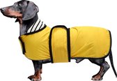 Hondenregenjas met reflecterende strepen, regen-/waterdicht, verstelbaar vest, geschikt voor kleine en middelgrote honden zoals teckel-geel-S
