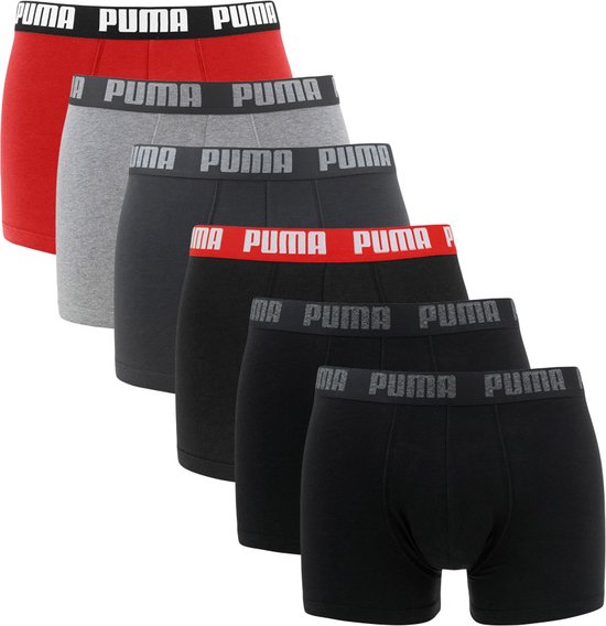 Puma Basic Heren Boxer 6-pack - Grijs/Rood/Zwart - Maat M